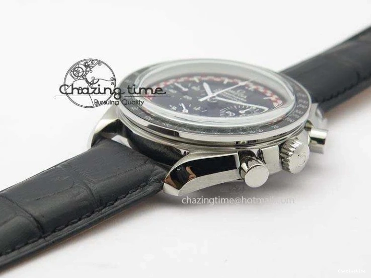 0225 Supportive Speedmaster SS 2013 Pro Racing On Black Leather Strap Manual Winding Chrono Movement 8229